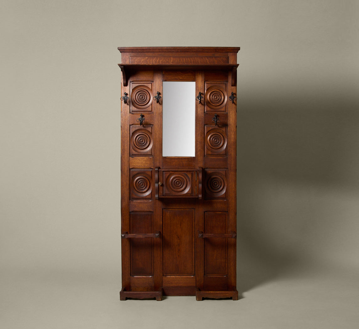 ANTIQUE FRENCH OAK HALL TREE IN THE STYLE OF CHARLES DUDOUYT