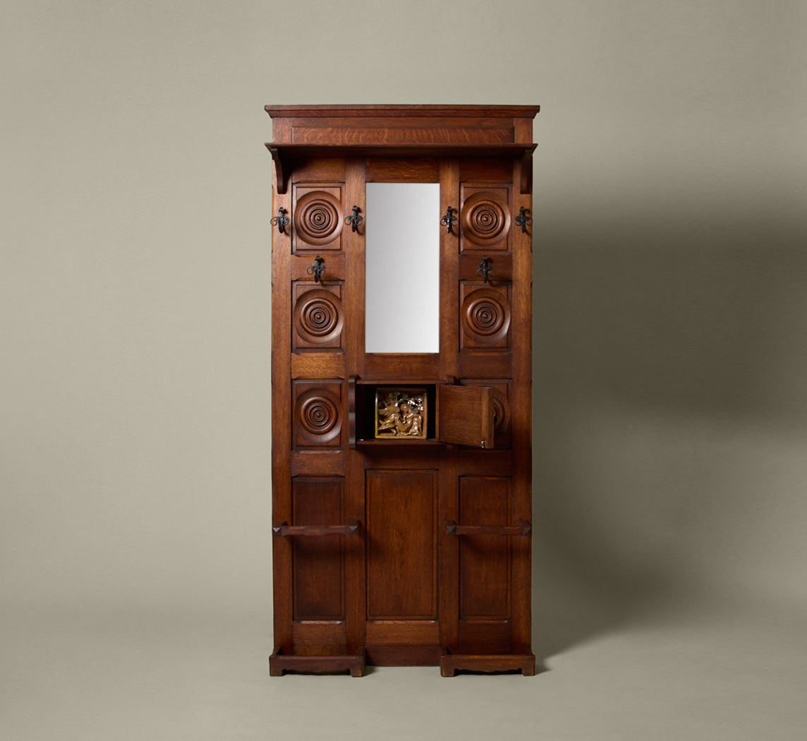 ANTIQUE FRENCH OAK HALL TREE IN THE STYLE OF CHARLES DUDOUYT