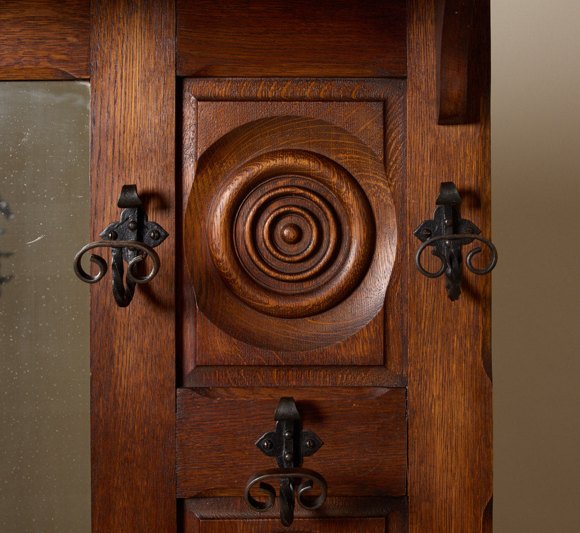 ANTIQUE FRENCH OAK HALL TREE IN THE STYLE OF CHARLES DUDOUYT