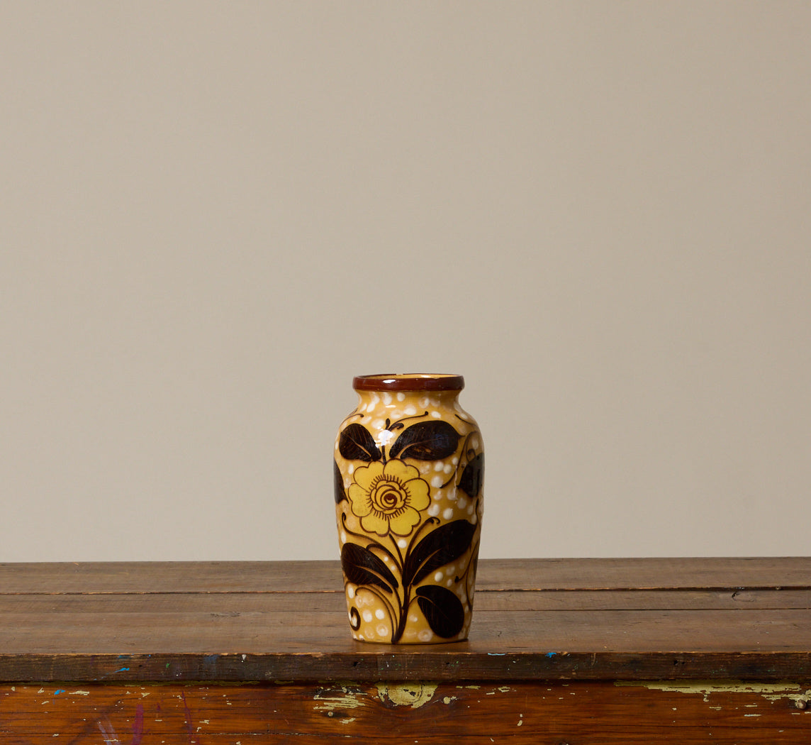VINTAGE ITALIAN MAJOLICA FLOWER & DOT VASE