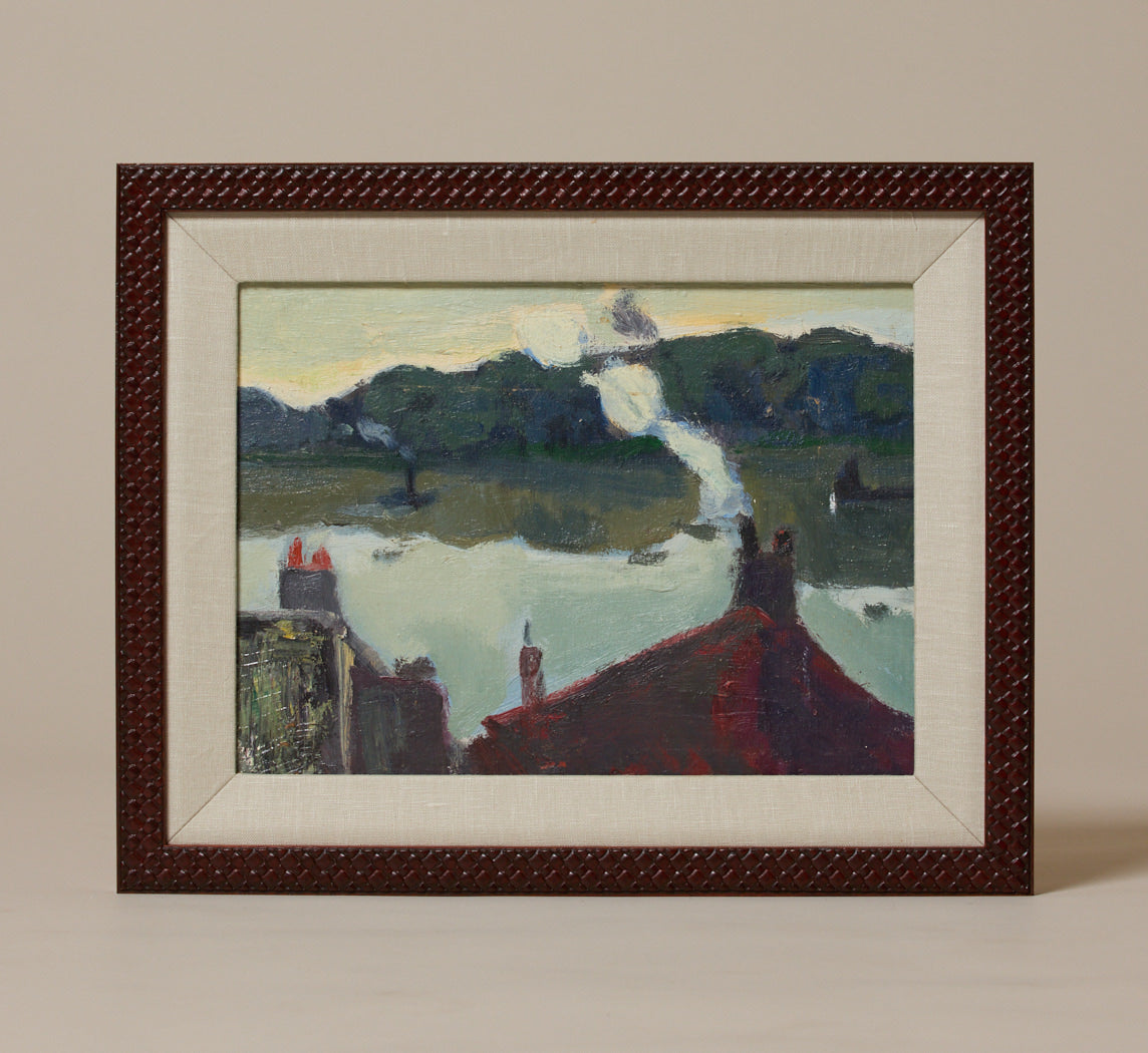FRENCH RIVER BOAT LANDSCAPE, C. 1940 BY BERNARD LAMOTTE (1903–1983)