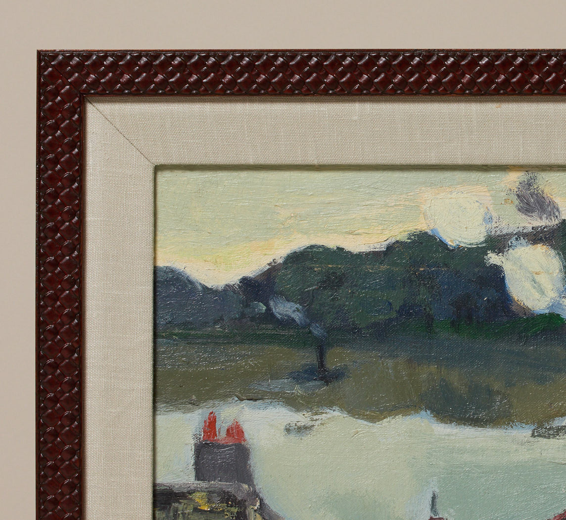 FRENCH RIVER BOAT LANDSCAPE, C. 1940 BY BERNARD LAMOTTE (1903–1983)
