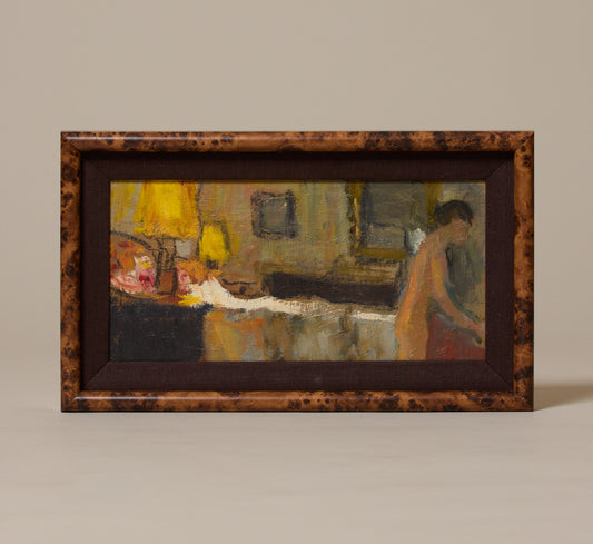 MIDCENTURY FRENCH "PREPARING FOR BED" SCENE BY BERNARD LAMOTTE (1903-1983)