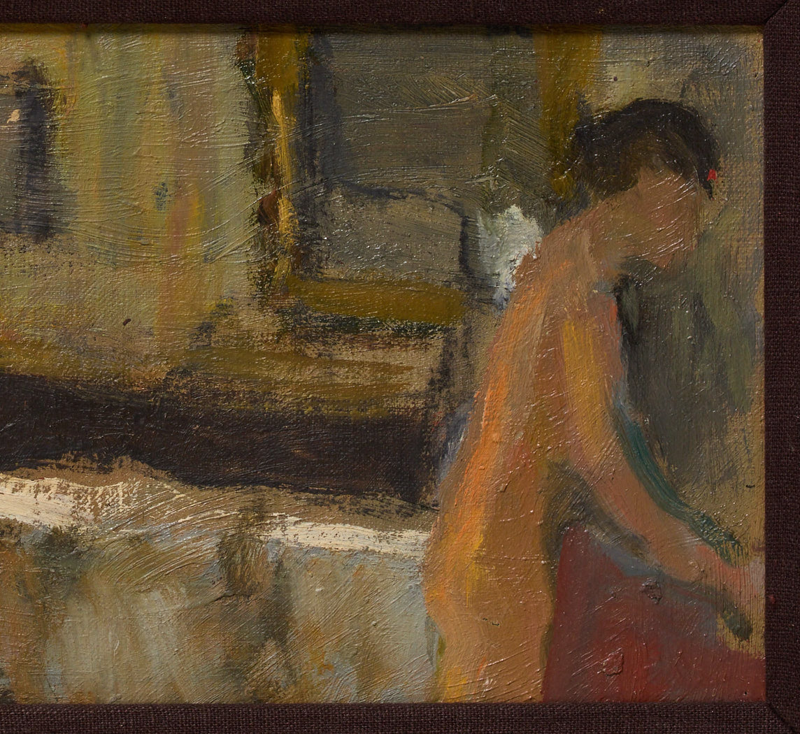 MIDCENTURY FRENCH "PREPARING FOR BED" SCENE BY BERNARD LAMOTTE (1903-1983)