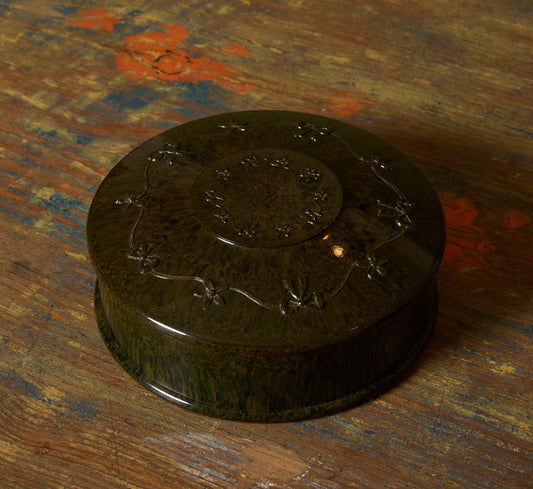 1930S GREEN SPECKLED BAKELITE TRINKET BOX