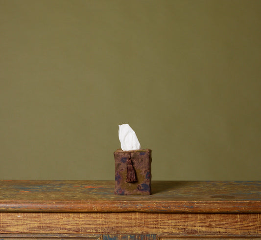 PIERCE & WARD OLIVE FLORAL LINEN TISSUE BOX COVER