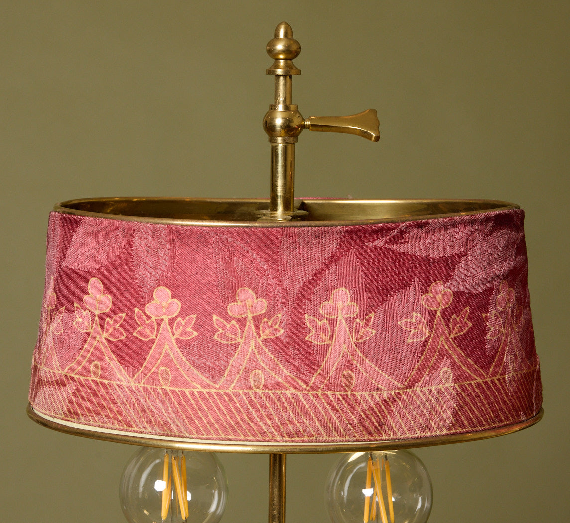 PAIR OF LOUIS XVI STYLE BOUILLOTTE LAMPS IN GILDED BRONZE WITH DAMASK  SHADES