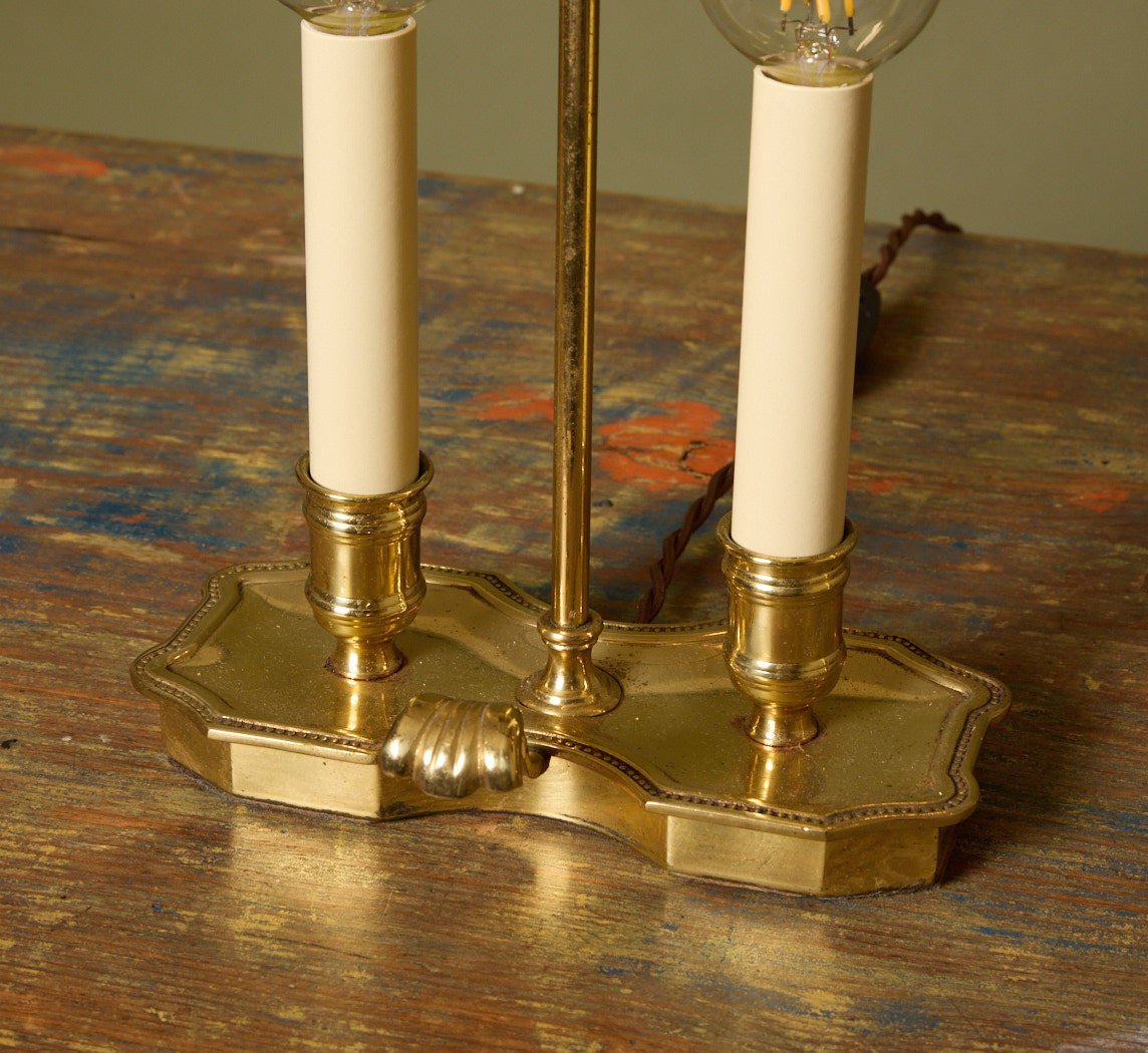 PAIR OF LOUIS XVI STYLE BOUILLOTTE LAMPS IN GILDED BRONZE WITH DAMASK  SHADES