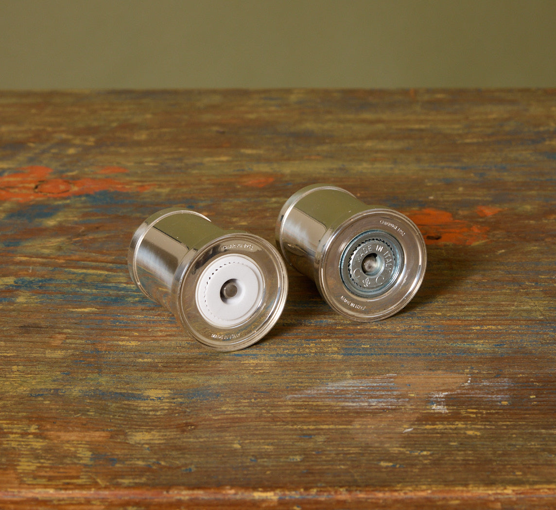 SILVER PLATED  BRASS SALT & PEPPER MILL SET BY CHIARUGI