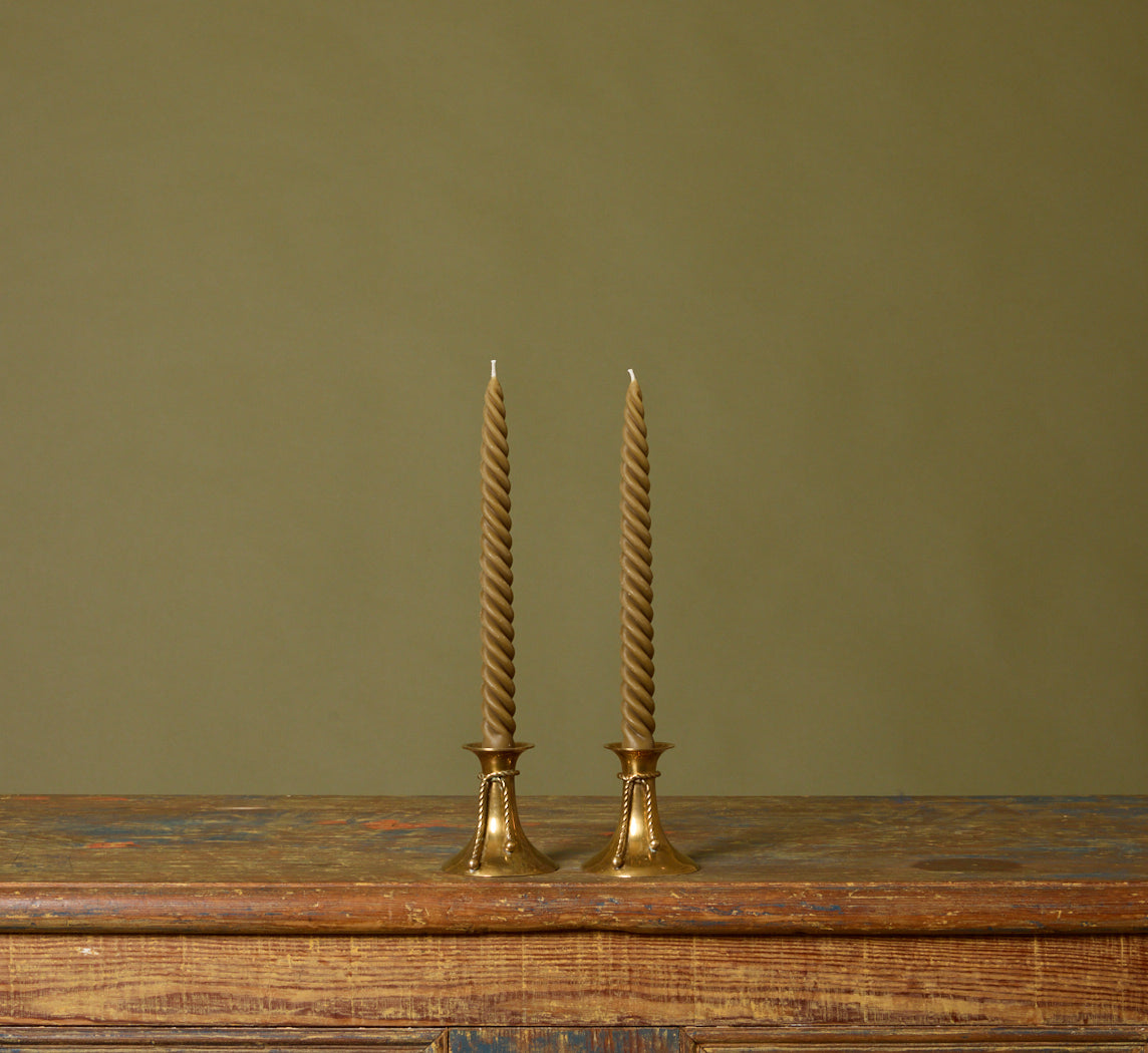 PAIR OF VINTAGE TIED BRASS TASSEL CANDLESTICK HOLDERS