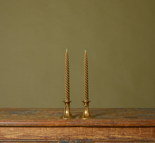PAIR OF VINTAGE TIED BRASS TASSEL CANDLESTICK HOLDERS