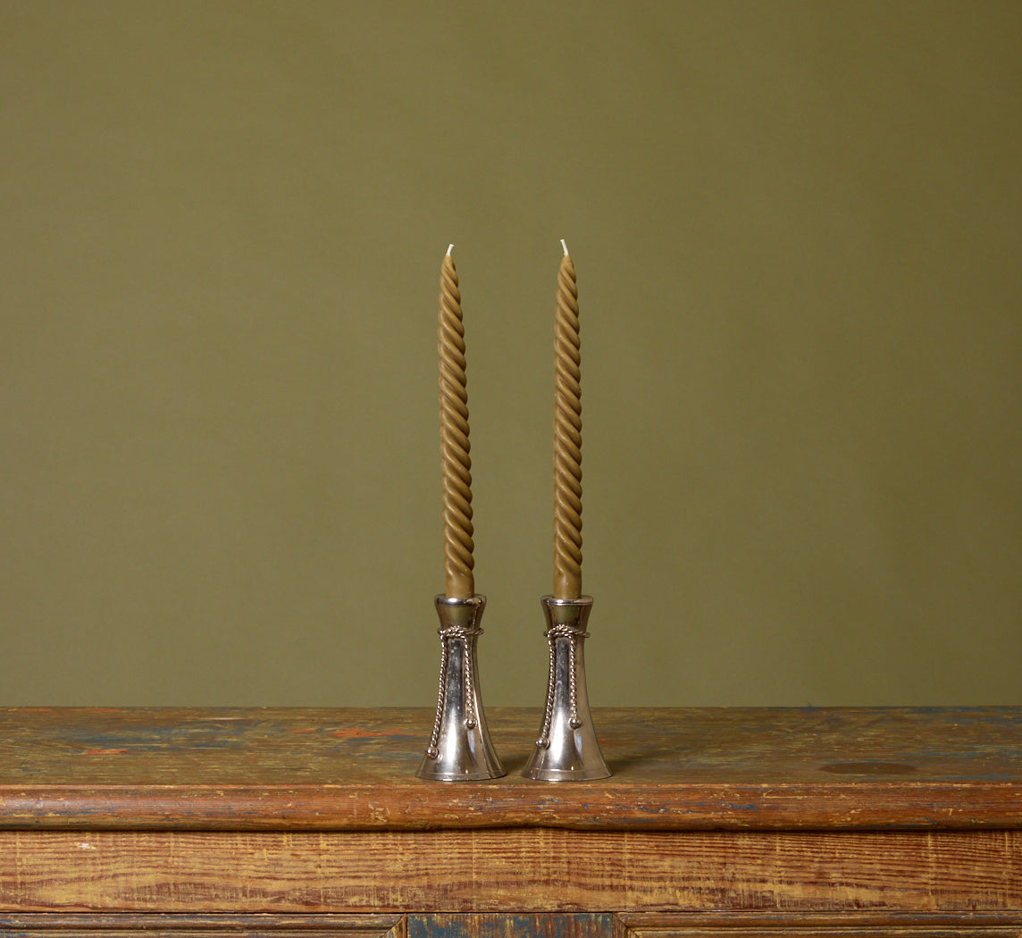 PAIR OF SILVER TASSEL CANDLESTICK HOLDERS