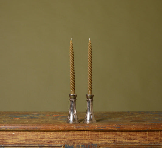 PAIR OF SILVER TASSEL CANDLESTICK HOLDERS