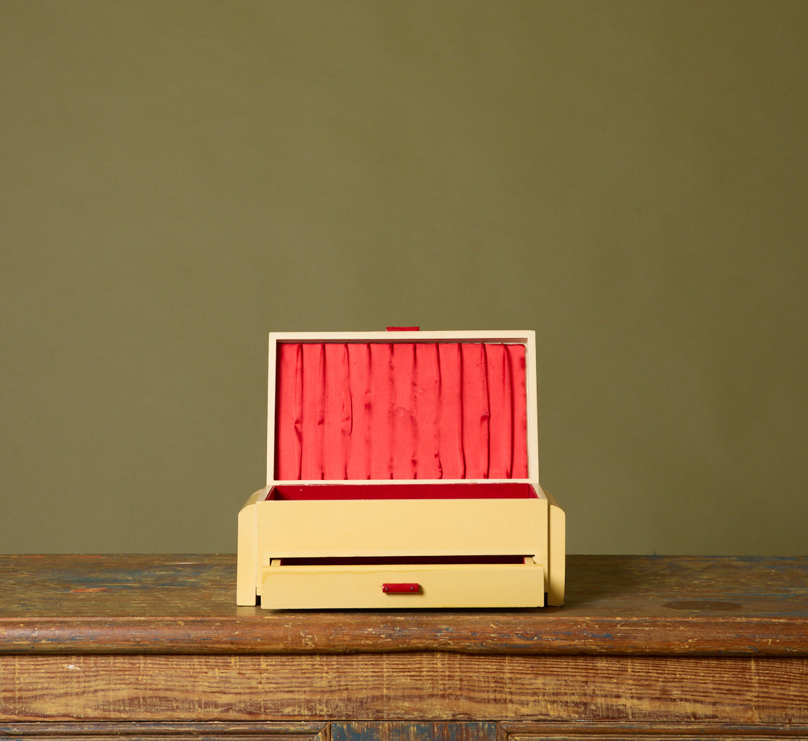 ANTIQUE ART DECO PAINTED DOVETAIL JEWELRY BOX