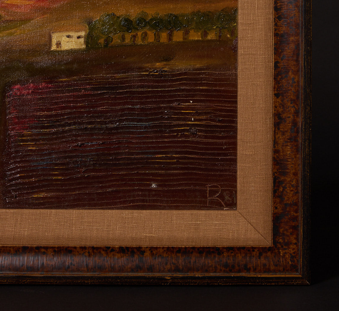 VINTAGE AMERICAN PRIMITIVE PRAIRIE LANDSCAPE
