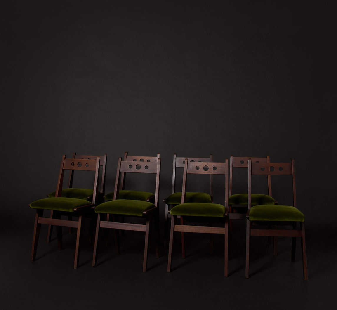 1950S ITALIAN WALNUT & VELVET DINING CHAIR