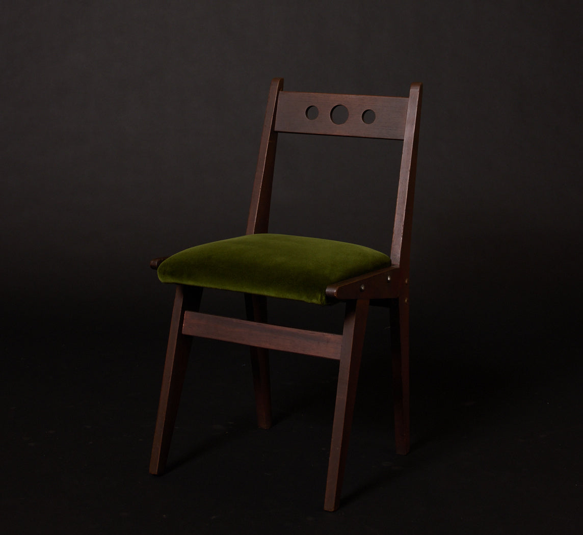 1950S ITALIAN WALNUT & VELVET DINING CHAIR