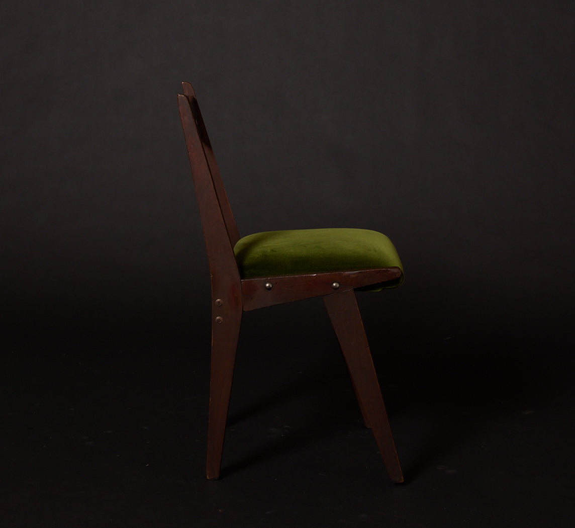 1950S ITALIAN WALNUT & VELVET DINING CHAIR