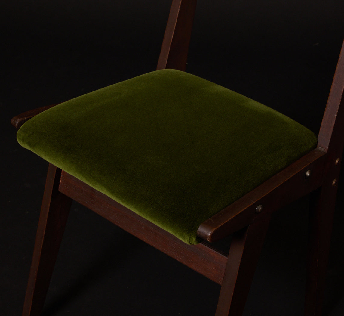 1950S ITALIAN WALNUT & VELVET DINING CHAIR