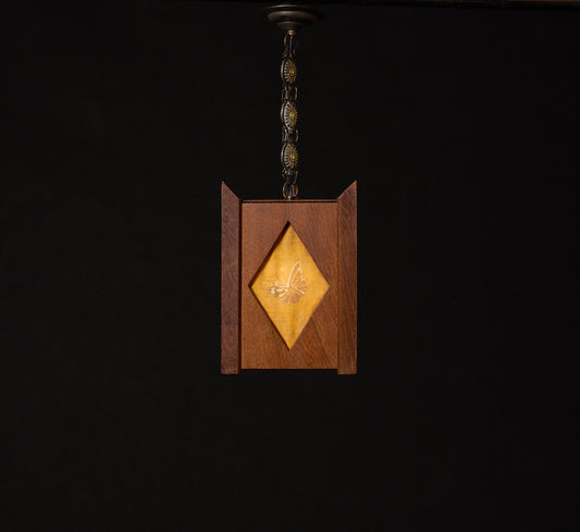 1930S AMSTERDAM SCHOOL WOODEN PENDANT LIGHT