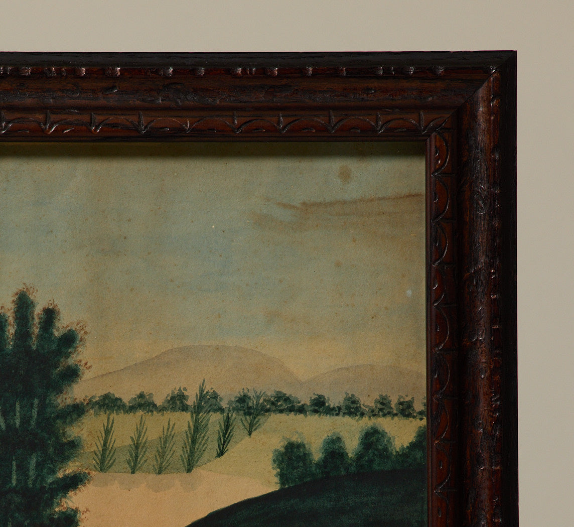 19TH CENTURY AMERICAN FOLK ART HUDSON RIVER SCENE IN WATERCOLOR