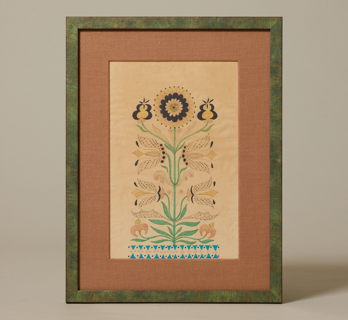 VINTAGE AMERICAN FOLK ART BOTANIC WATERCOLOR SKETCH
