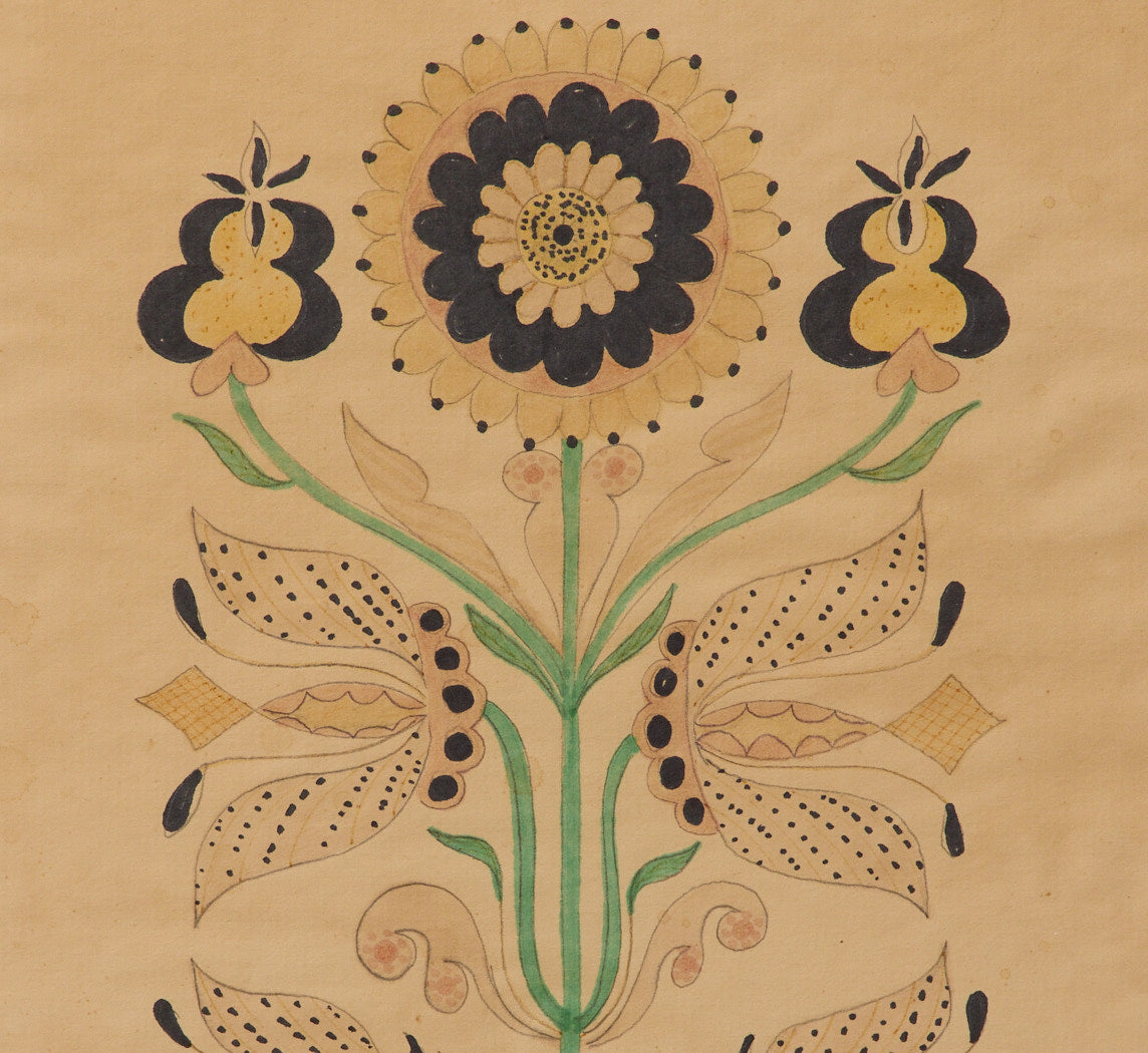 VINTAGE AMERICAN FOLK ART BOTANIC WATERCOLOR SKETCH