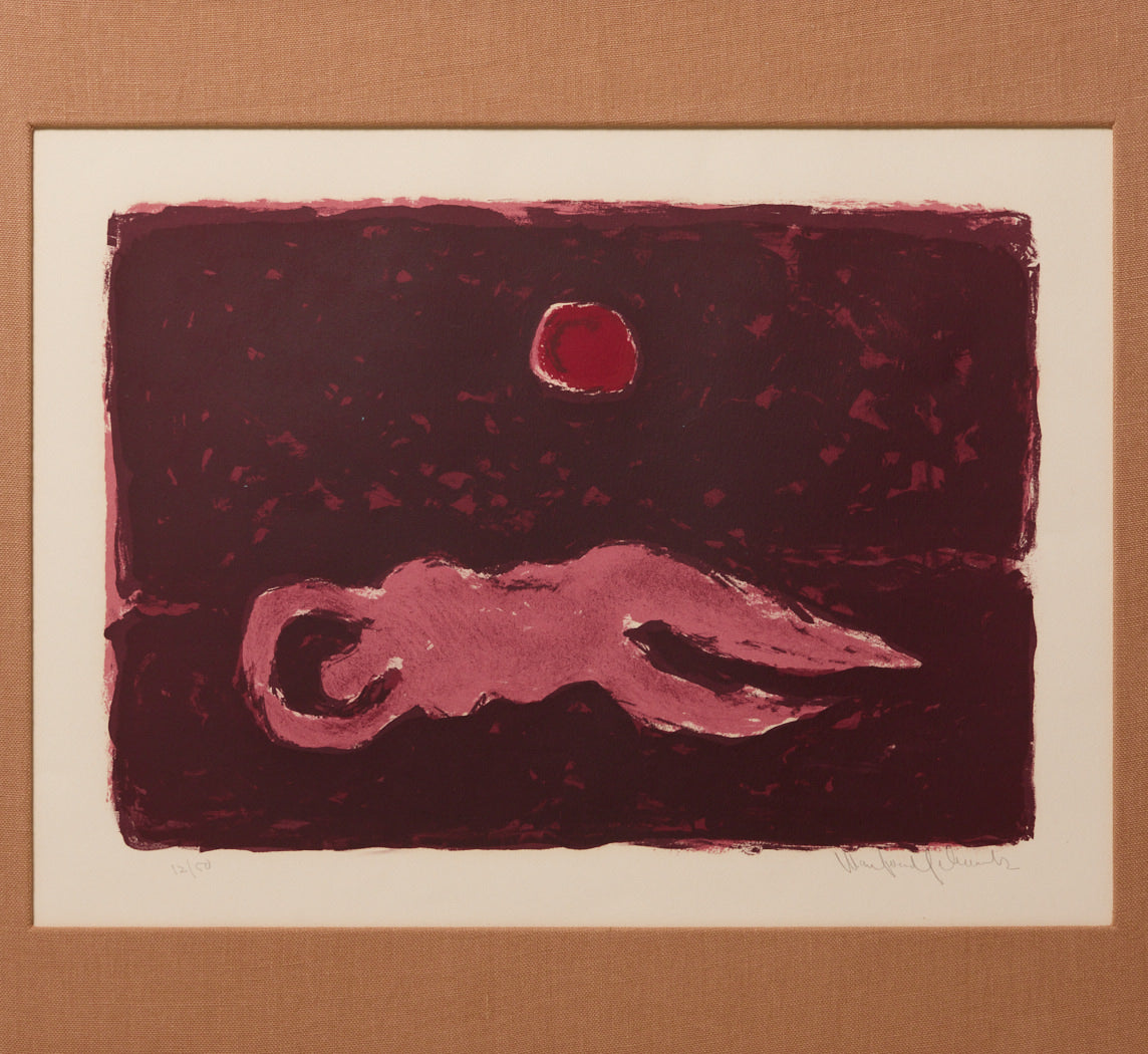 MIDCENTURY MODERNIST MAROON NUDE LITHOGRAPH