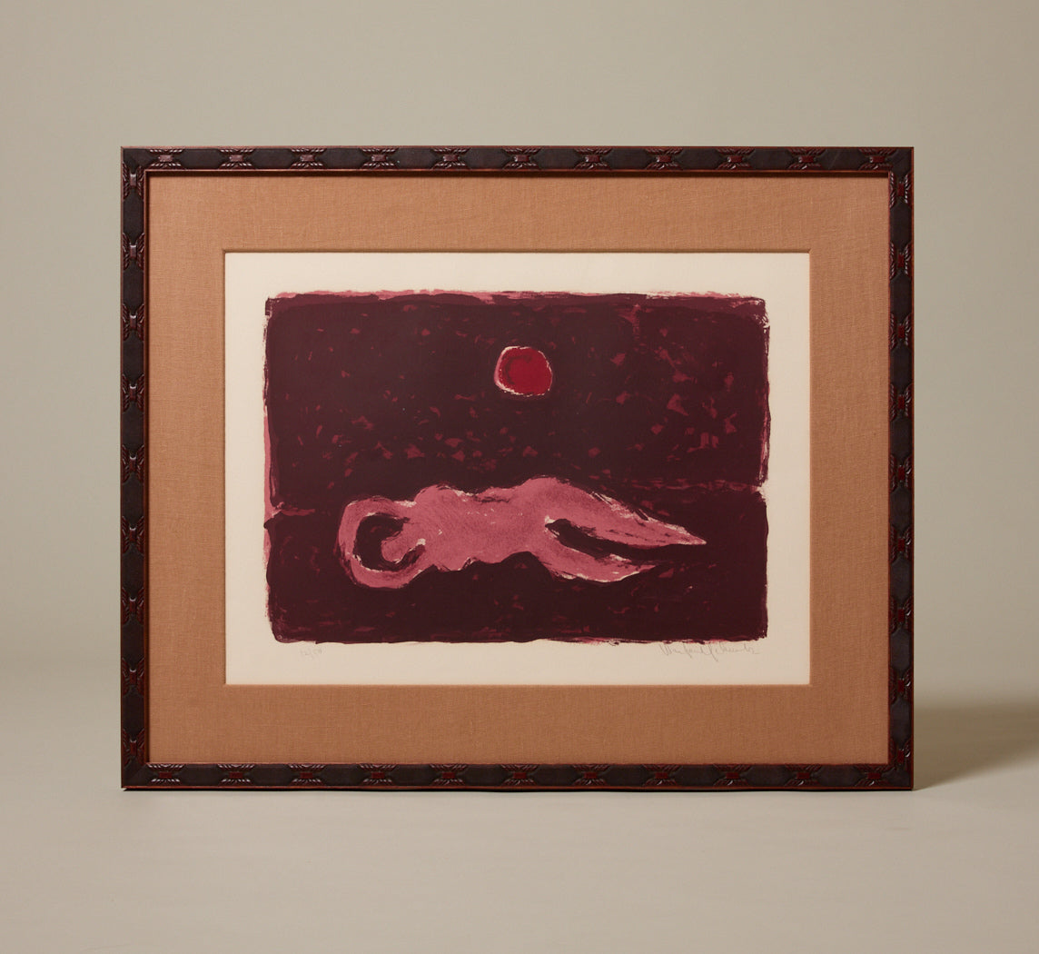 MIDCENTURY MODERNIST MAROON NUDE LITHOGRAPH