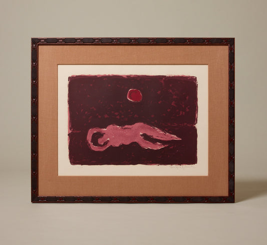 MIDCENTURY MODERNIST MAROON NUDE LITHOGRAPH