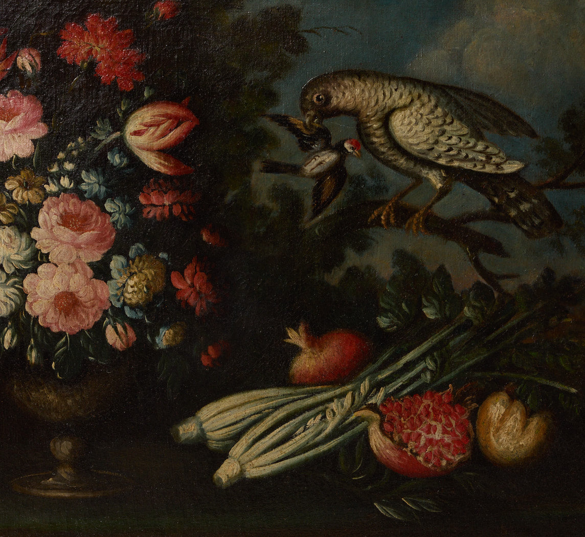 18TH CENTURY ITALIAN BOTANIC & BIRD STILL LIFE