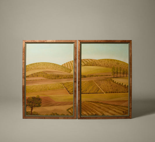 VINTAGE SPANISH SCHOOL PASTORAL DIPTYCH