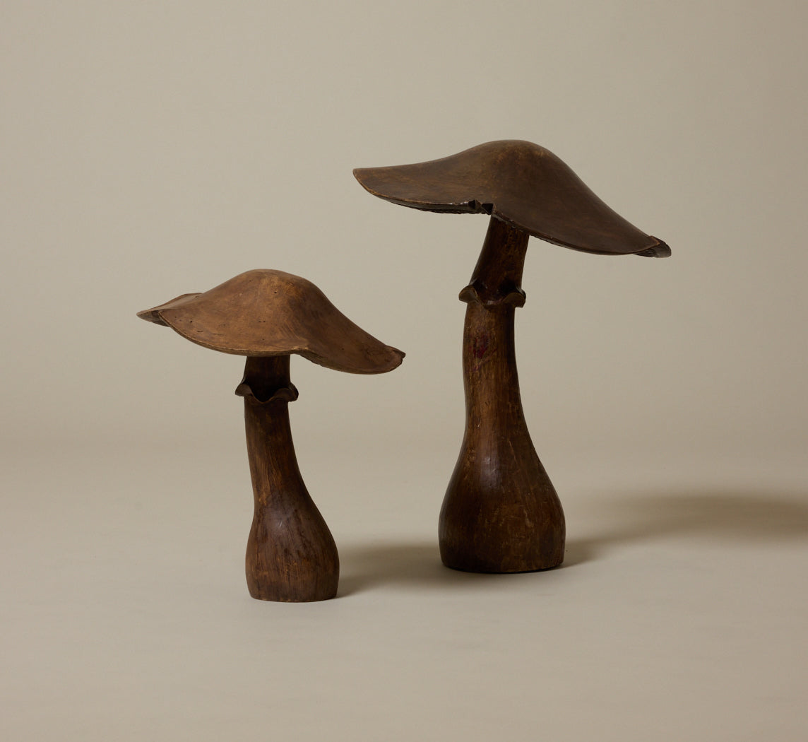 PAIR OF VINTAGE FOLK ART MUSHROOMS
