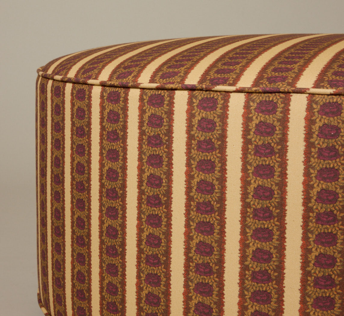 PIERCE & WARD CIRCLE OTTOMAN IN ROSE STRIPE