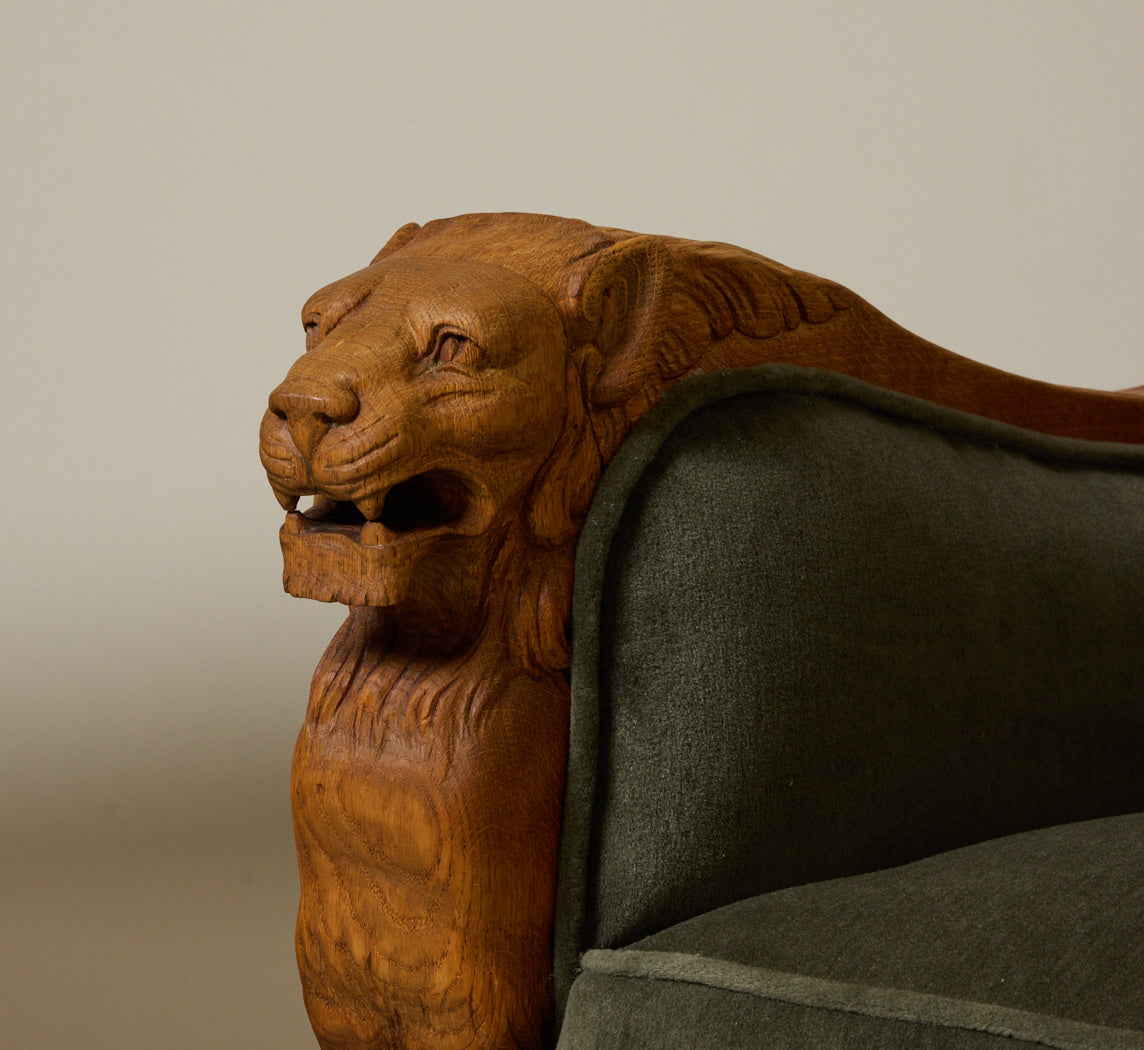 DANISH ART DECO SCULPTURAL LION LOUNGE CHAIR IN MOHAIR