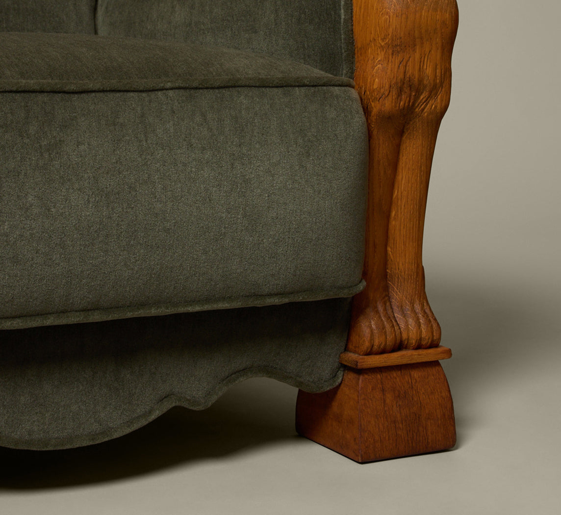 DANISH ART DECO SCULPTURAL LION LOUNGE CHAIR IN MOHAIR
