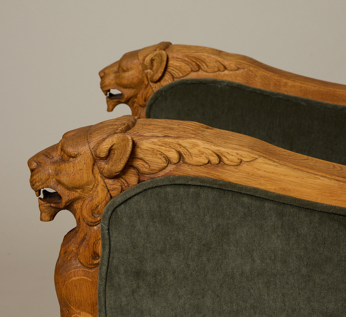 DANISH ART DECO SCULPTURAL LION LOUNGE CHAIR IN MOHAIR