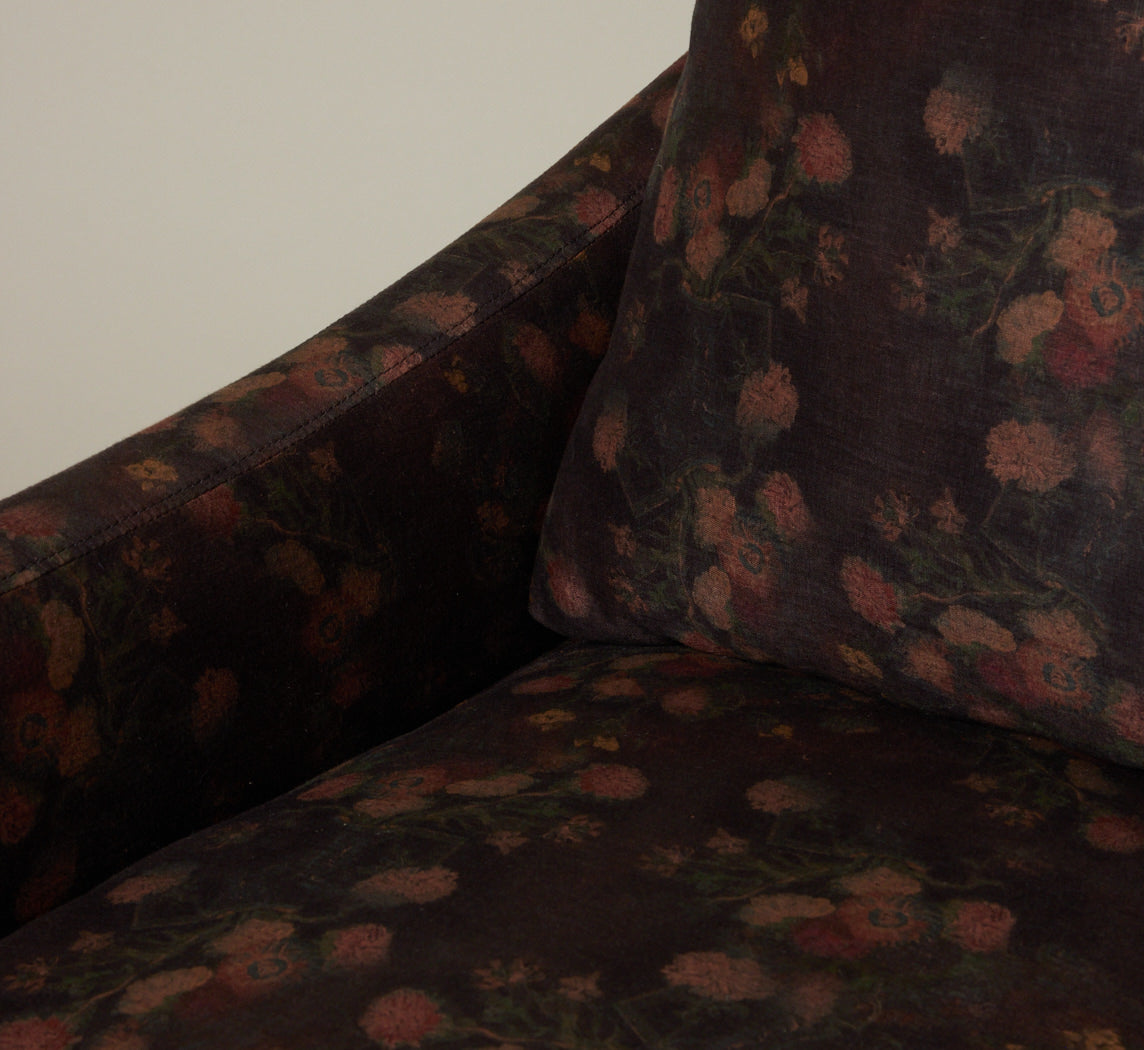 PAIR OF VINTAGE BERNHARDT SWIVEL CLUB CHAIRS IN MIDNIGHT FLORAL LINEN