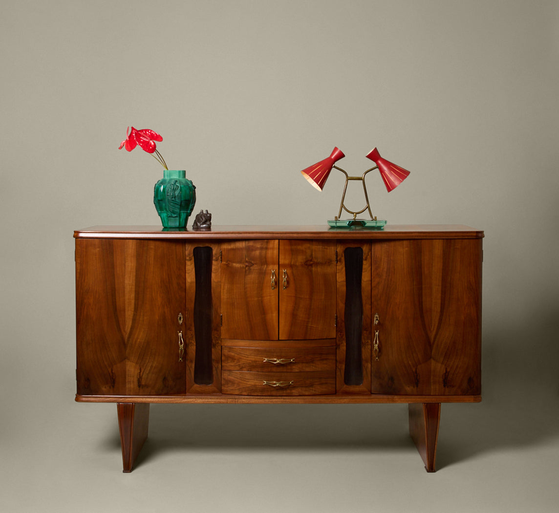 1940S ITALIAN ART DECO WALNUT & ROSEWOOD SIDEBOARD