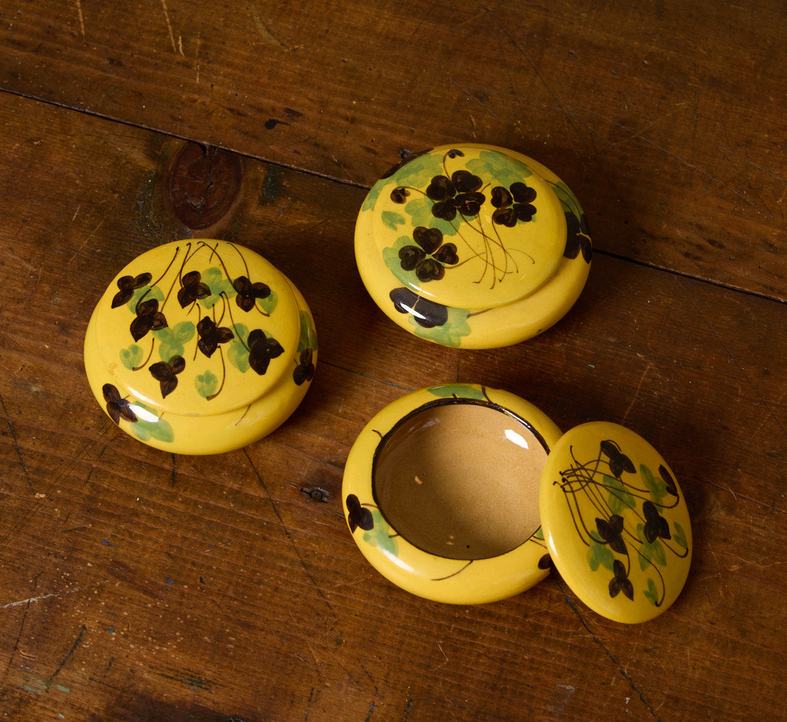 PETITE VINTAGE ITALIAN MAJOLICA YELLOW FLORAL JAR