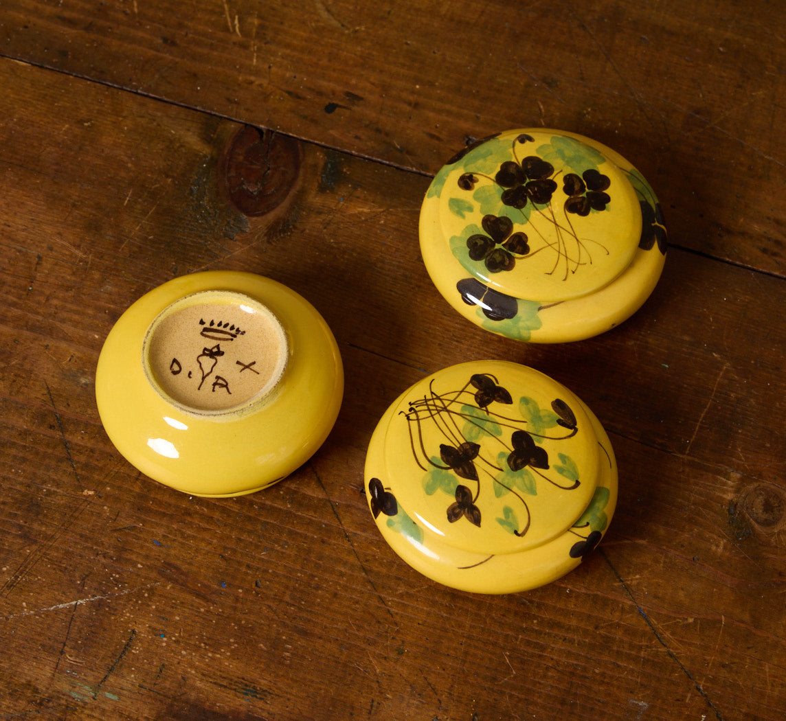 PETITE VINTAGE ITALIAN MAJOLICA YELLOW FLORAL JAR