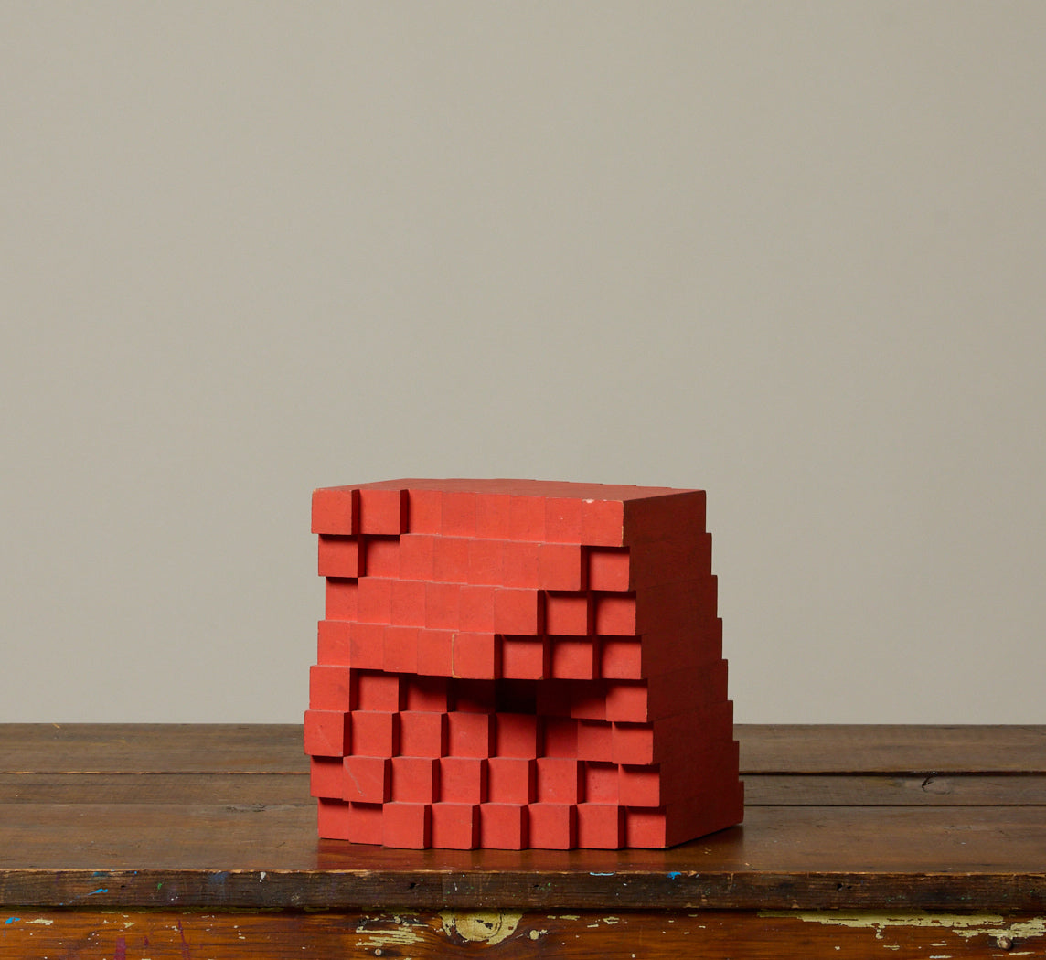 1950S VIENNESE MODERNIST GEOMETRIC RED WOOD SCULPTURE BY ALOIS HEIDEL (1915-1990)