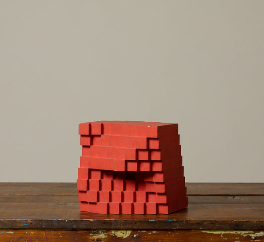 1950S VIENNESE MODERNIST GEOMETRIC RED WOOD SCULPTURE BY ALOIS HEIDEL (1915-1990)