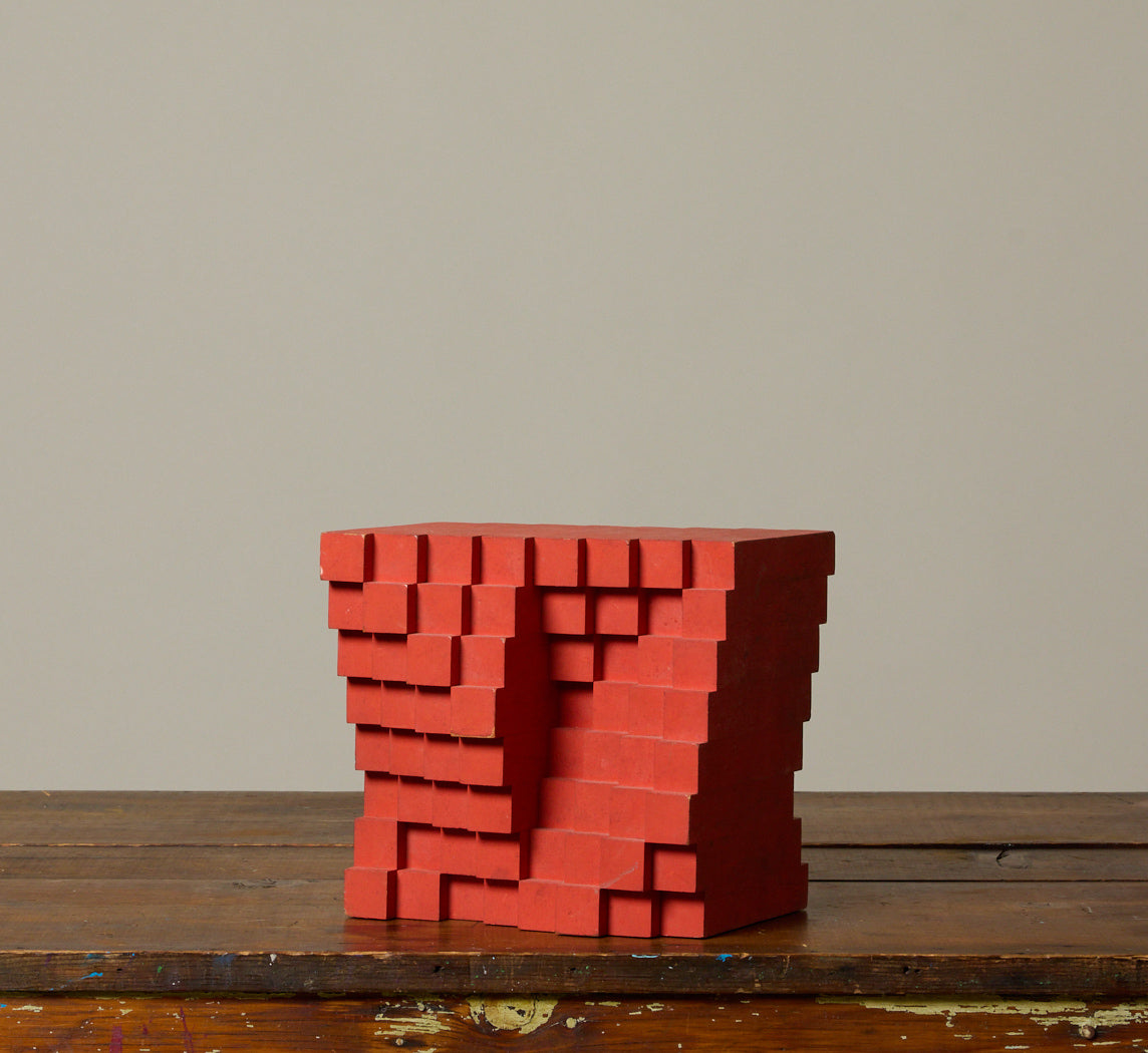 1950S VIENNESE MODERNIST GEOMETRIC RED WOOD SCULPTURE BY ALOIS HEIDEL (1915-1990)