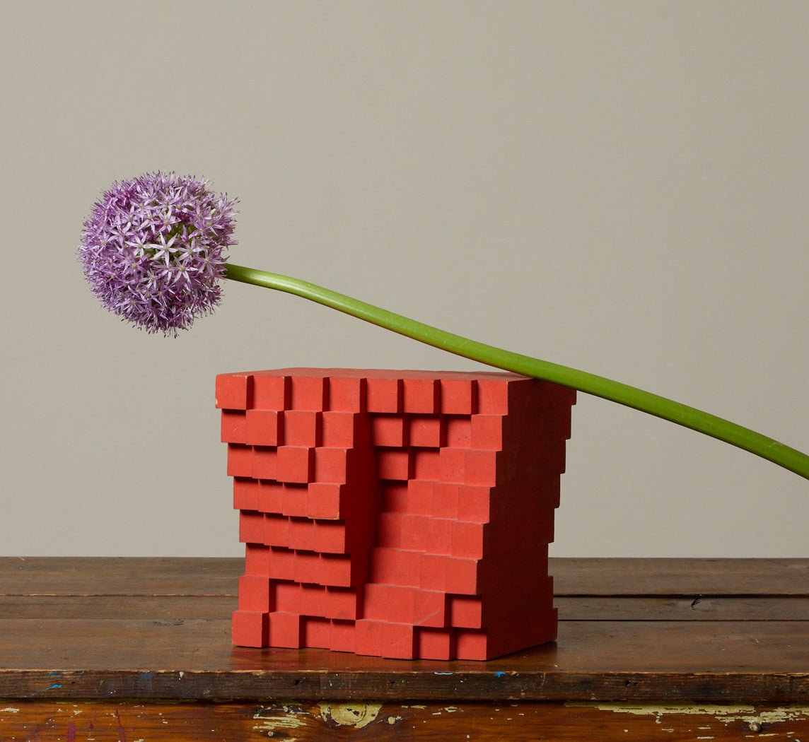 1950S VIENNESE MODERNIST GEOMETRIC RED WOOD SCULPTURE BY ALOIS HEIDEL (1915-1990)