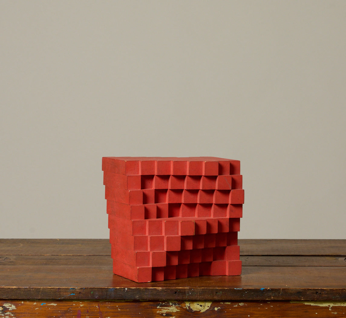 1950S VIENNESE MODERNIST GEOMETRIC RED WOOD SCULPTURE BY ALOIS HEIDEL (1915-1990)