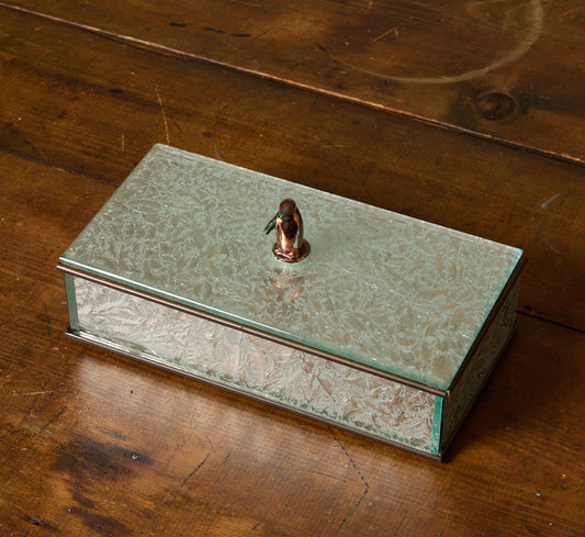 1950S MIRRORED GLASS BOX WITH PENGUIN FINIAL