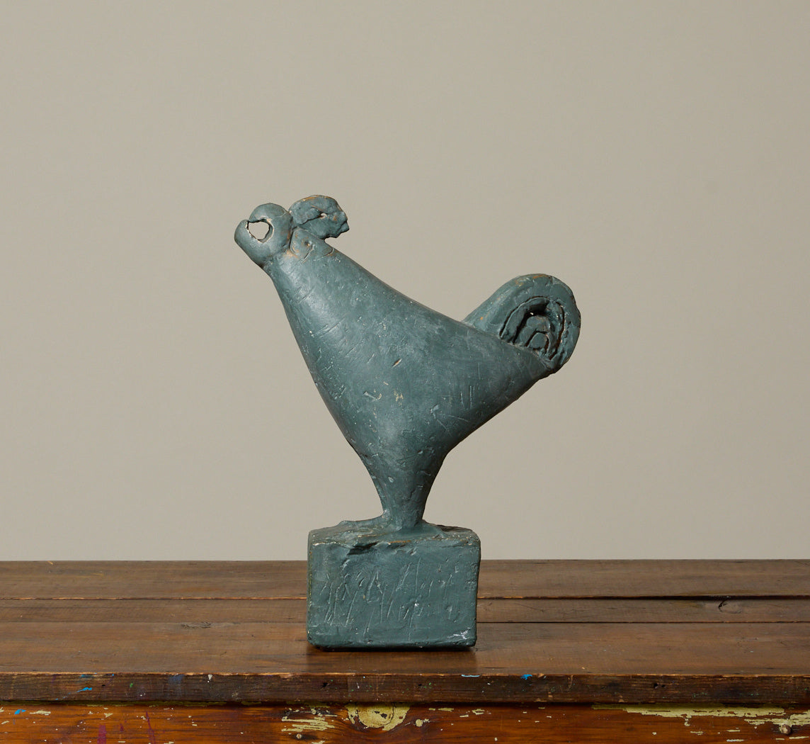 MIDCENTURY PAINTED PLASTER ROOSTER SCULPTURE