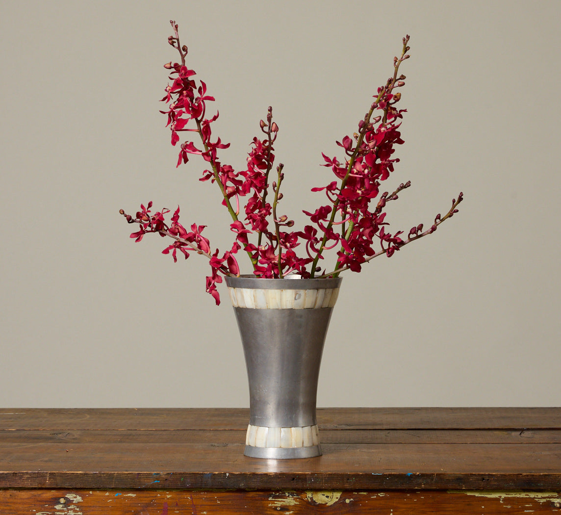 1970S MODERNIST METALLIC PEARL INLAY VASE
