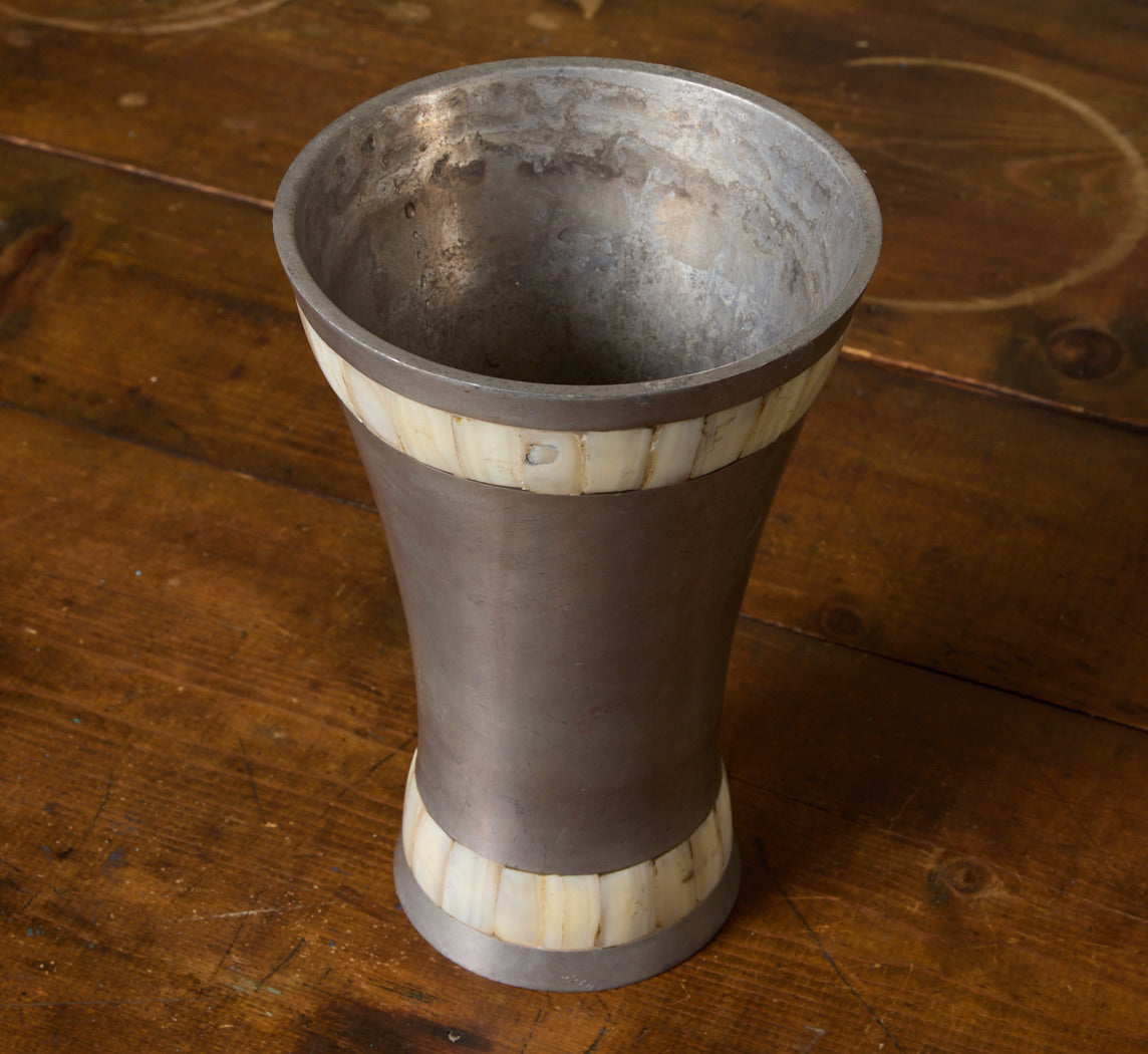 1970S MODERNIST METALLIC PEARL INLAY VASE